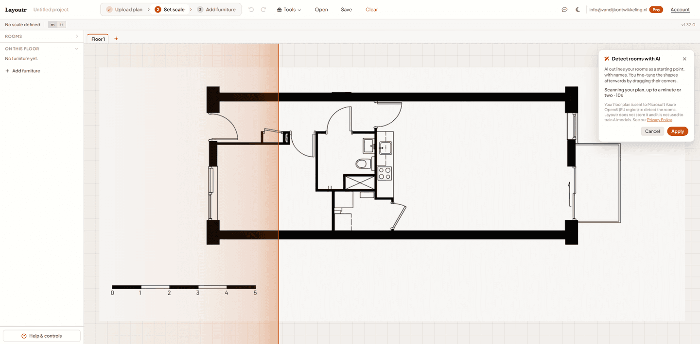 De Layoutr-app die de kamers in een plattegrond automatisch met AI herkent.