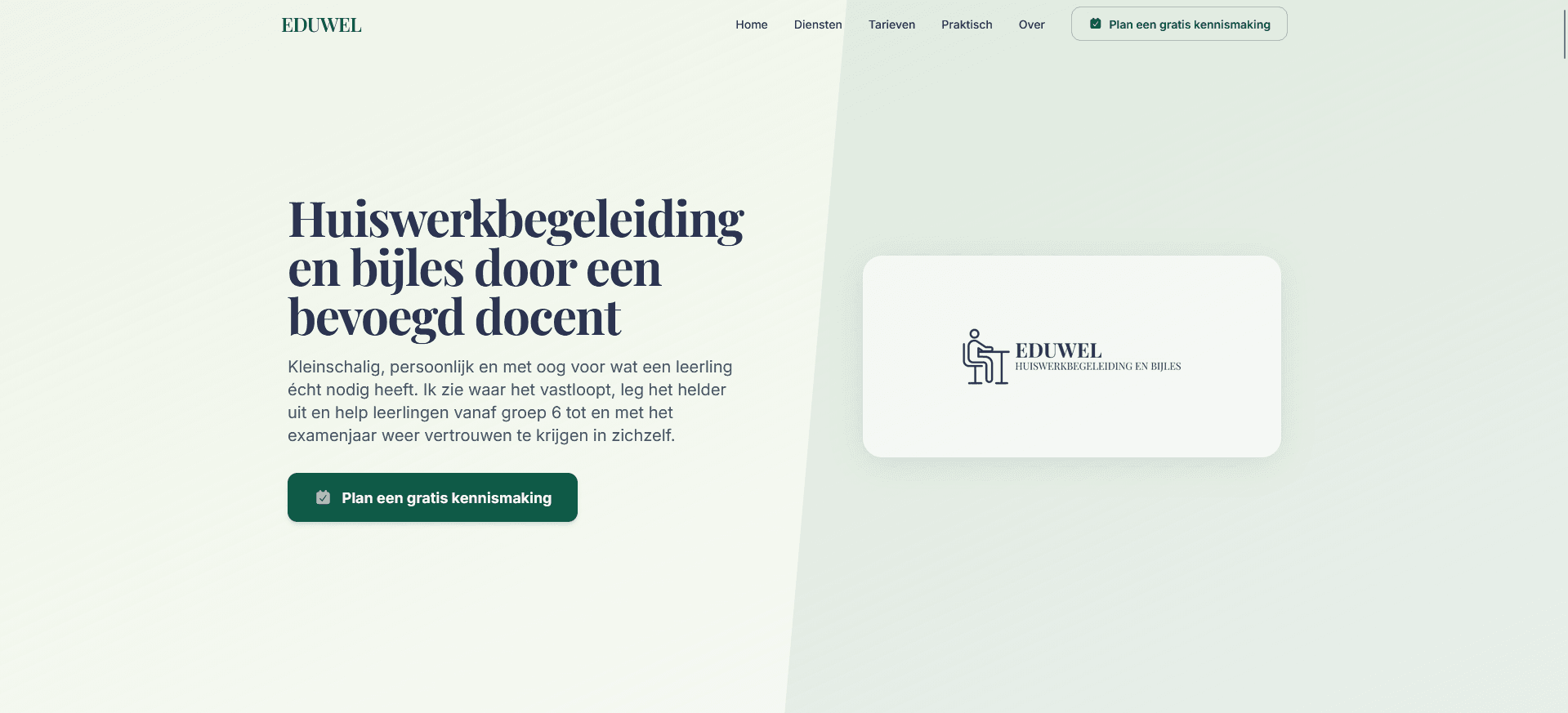 Screenshot van de website die voor Eduwel is gebouwd.